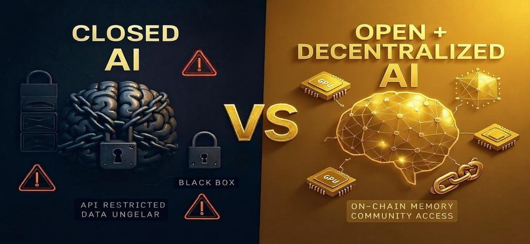 Visual comparison of open-source AI vs closed models, highlighting DecentralGPT’s decentralized inference approach