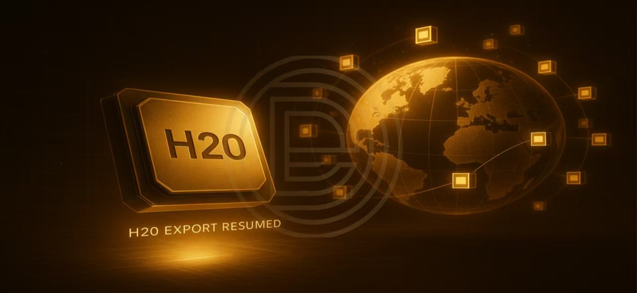 Illustration showing Nvidia H20 chip on left and a decentralized GPU node network powering DeGPT on right, symbolizing the shift from centralized AI exports to global decentralized GPU compute