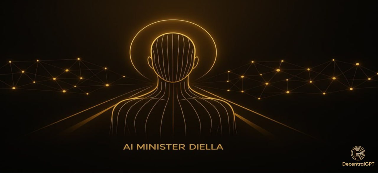 AI Minister Diella abstract silhouette connected to DecentralGPT decentralized GPU network