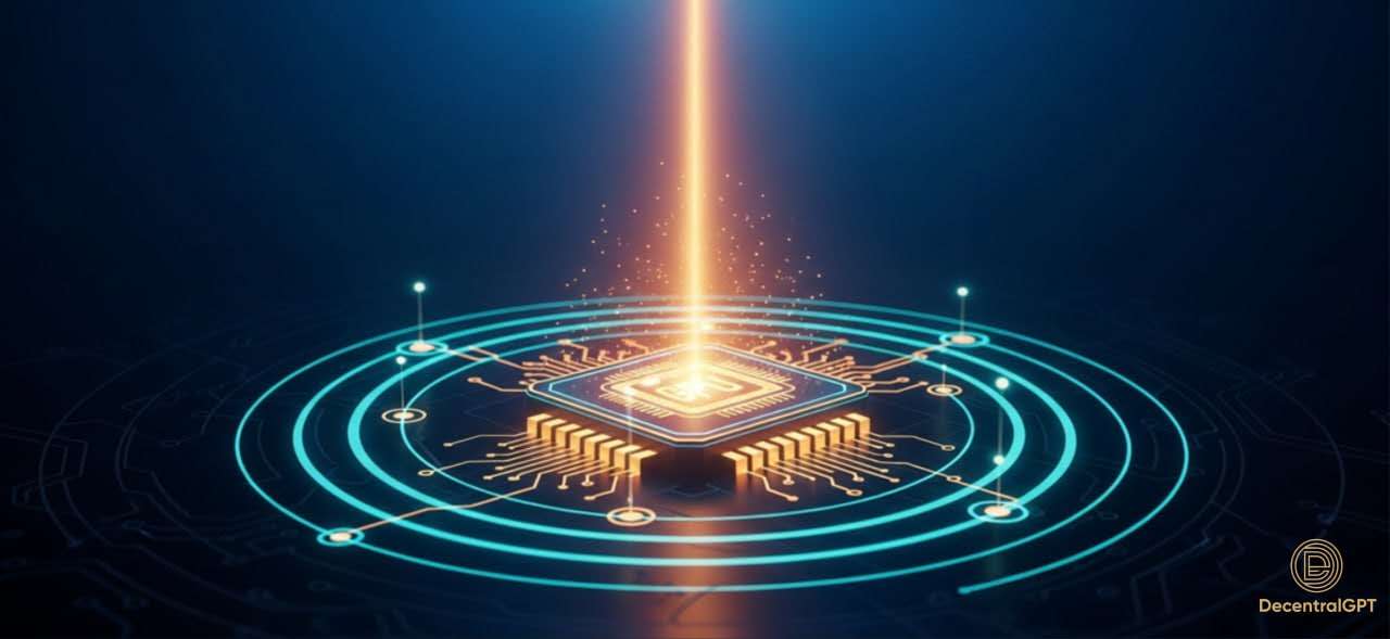 Abstract GPU chip with connected nodes representing DecentralGPT decentralized AI network