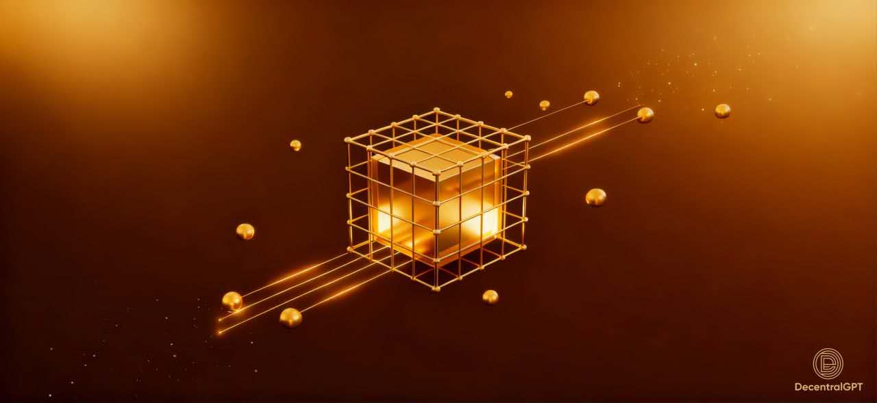 Minimalist deep-blue illustration showing decentralized GPU nodes connected in a network, representing DecentralGPT and DePIN real-world infrastructure