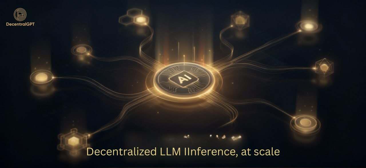 DecentralGPT decentralized LLM inference network illustration showing multi-model AI platform