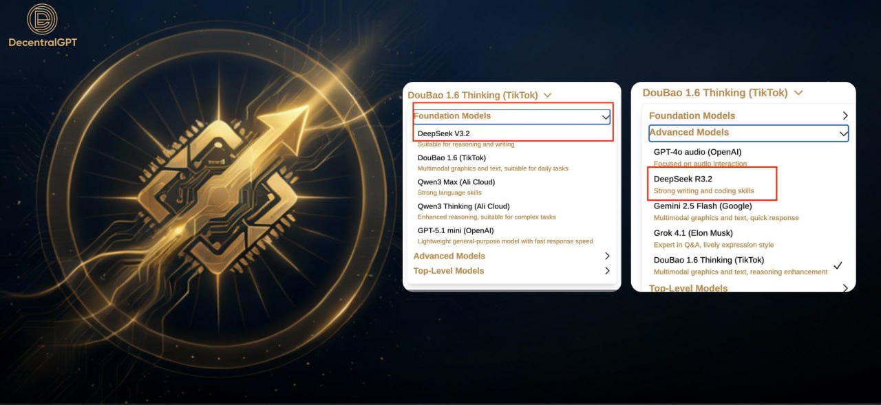 DecentralGPT DeepSeek V3.2 and R3.2 model upgrade cover illustration