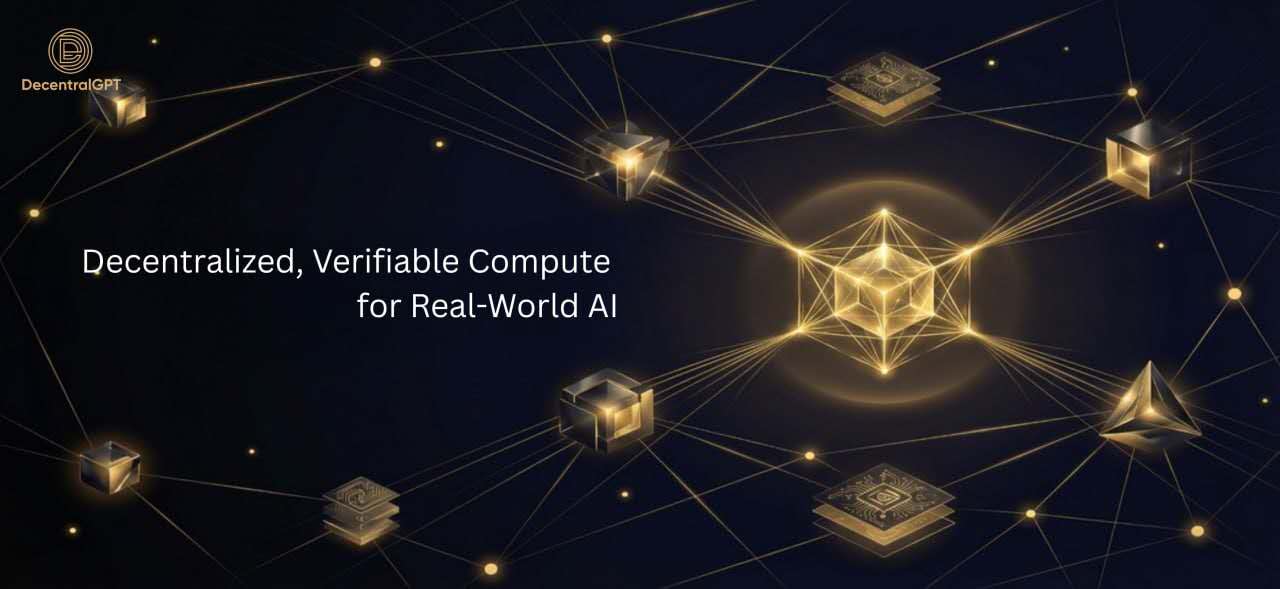 DecentralGPT decentralized AI inference computing network illustration for Web3 LLM infrastructure in 2026
